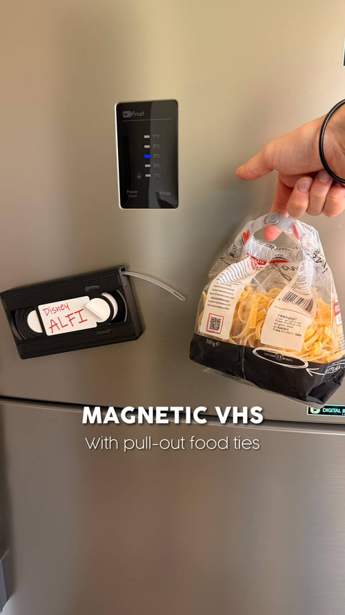Retro VHS Tape Magnetic Bag Clip Dispenser – Rewindable Kitchen Organizer